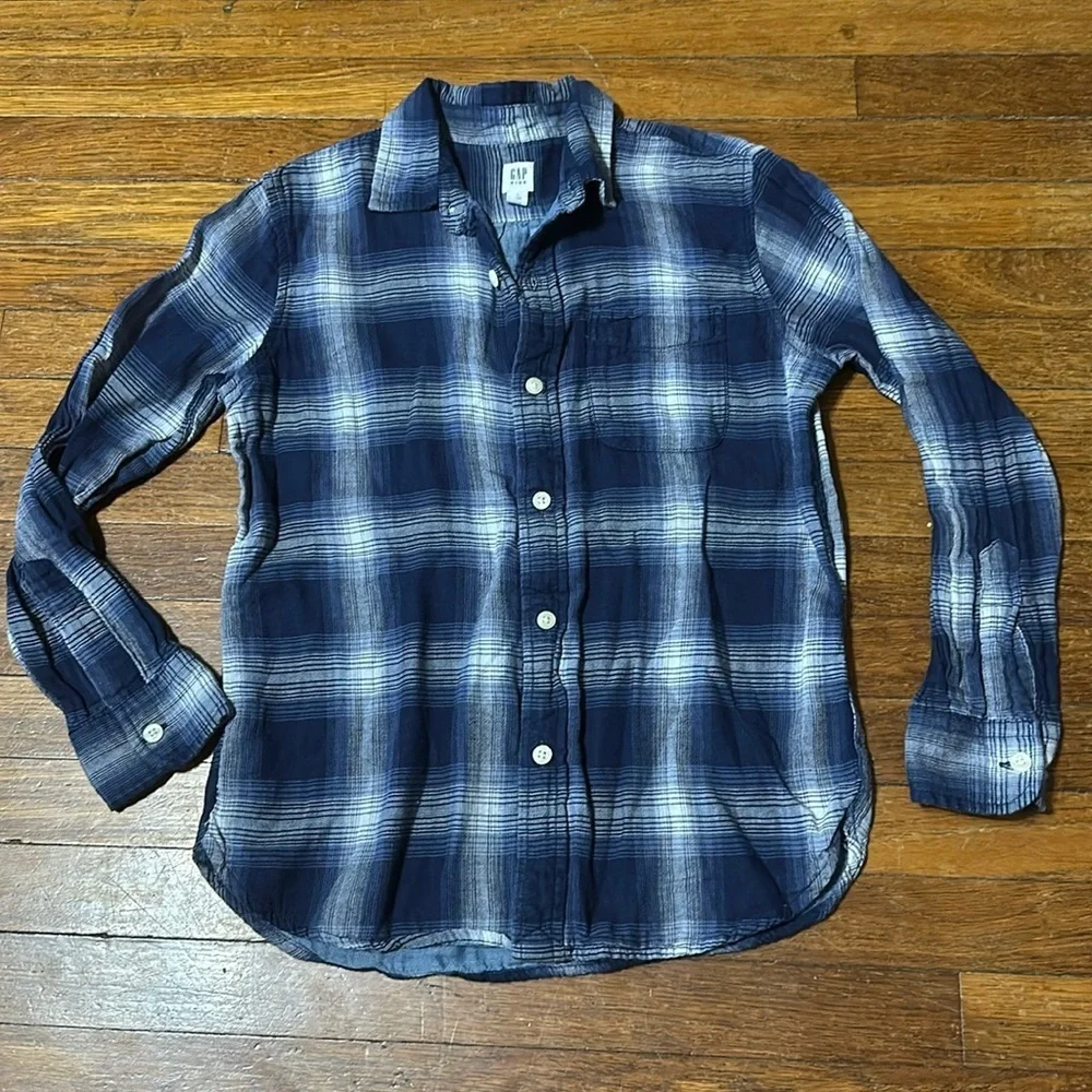 Gap Kids Double Weave Button Down Shirt, Bainbridge Blue, Lg (10)
